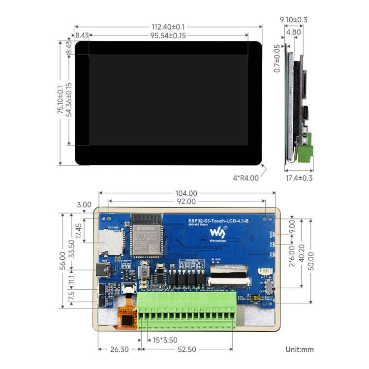 Waveshare ESP32-S3 4.3inch 800×480 Touch LCD Development Board without Case