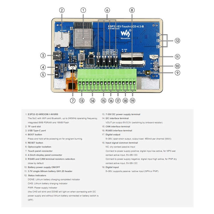 Waveshare ESP32-S3 4.3inch 800×480 Touch LCD Development Board without Case
