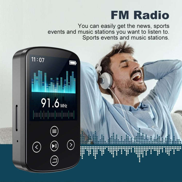 MP3 Bluetooth Music Player HIFI Sports Clip Touch Screen MP4, Memory: 32GB(Black)