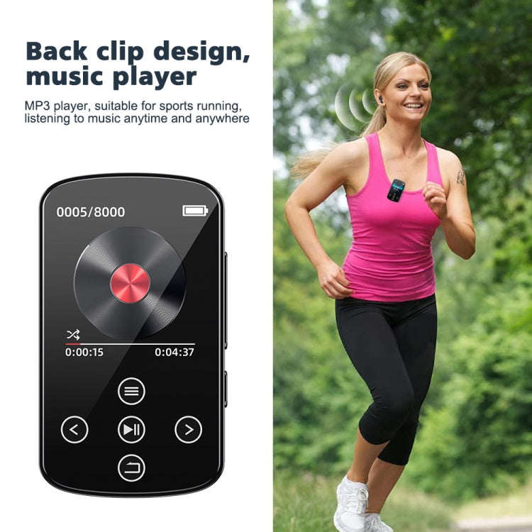 MP3 Bluetooth Music Player HIFI Sports Clip Touch Screen MP4, Memory: 32GB(Black)