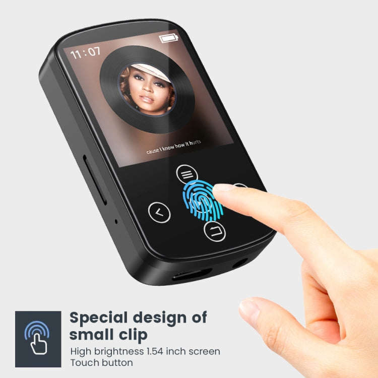 MP3 Bluetooth Music Player HIFI Sports Clip Touch Screen MP4, Memory: 8GB(Black)