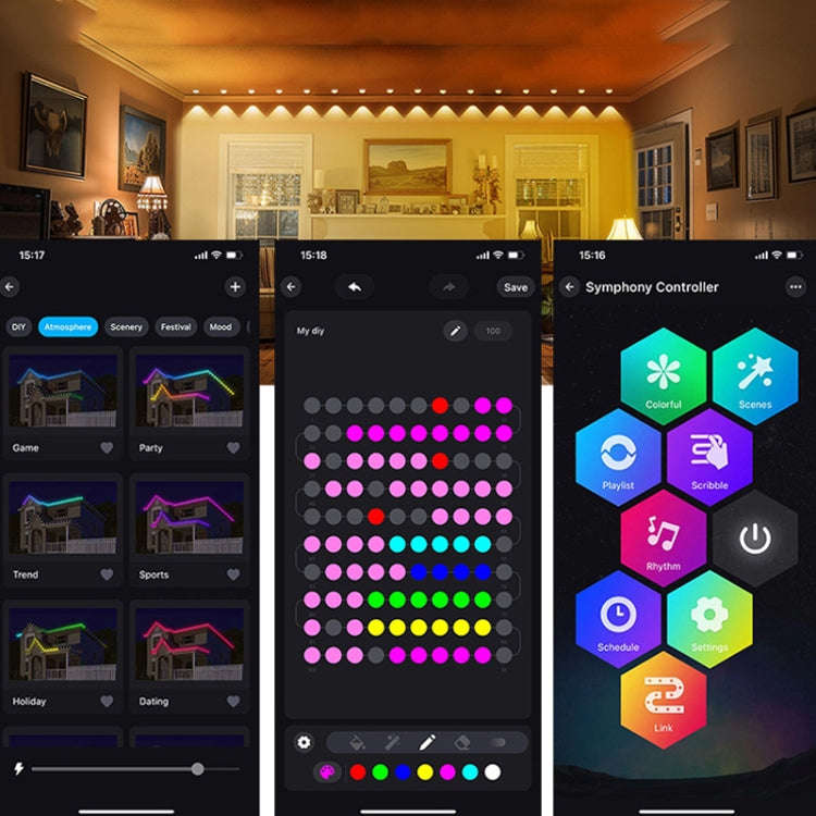 Bluetooth Outdoor Roof Lights Colorful Waterproof Smart Control Holiday Lights, Style: 15m 30 Lig...