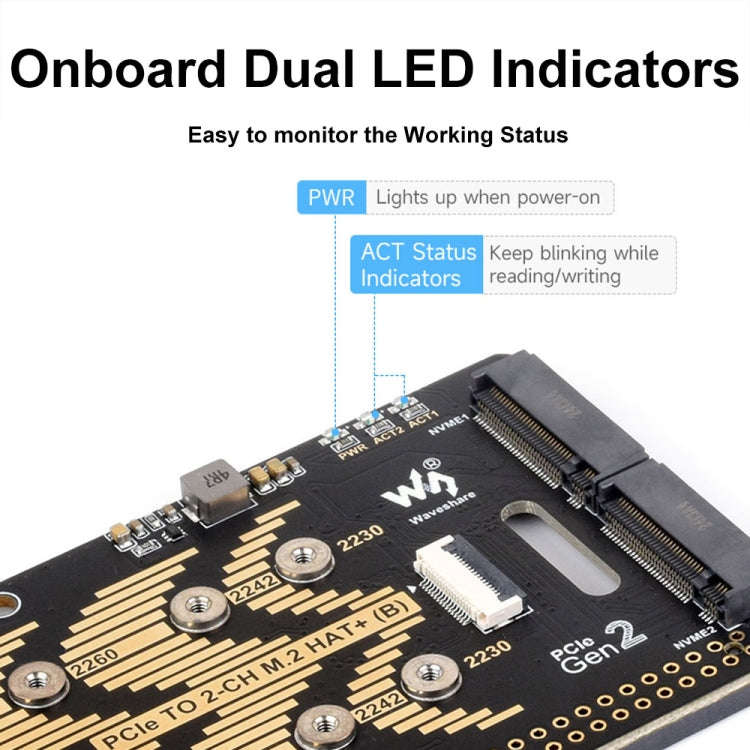 Waveshare For Raspberry Pi 5 PCIe To 2-Ch M.2 Adapter Type B NVMe Protocol(27710)