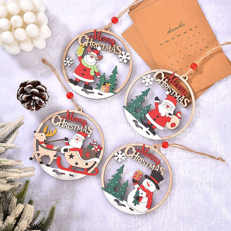 Christmas Day Decoration Hollow Wooden Pendant, Style: Sled Santa Claus