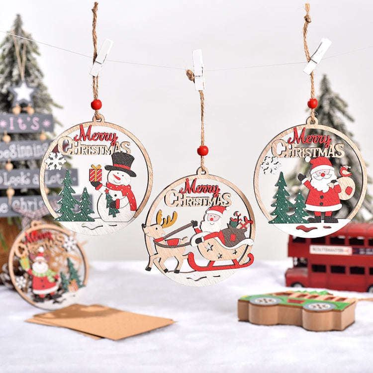 Christmas Day Decoration Hollow Wooden Pendant, Style: Sled Santa Claus