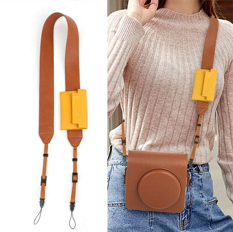 Universal PU Leather Shoulder Strap For SLR Cameras With Card Holder(Brown)