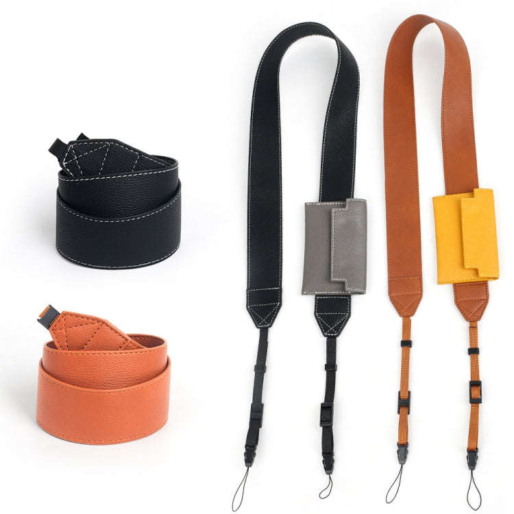 Universal PU Leather Shoulder Strap For SLR Cameras With Card Holder(Brown)