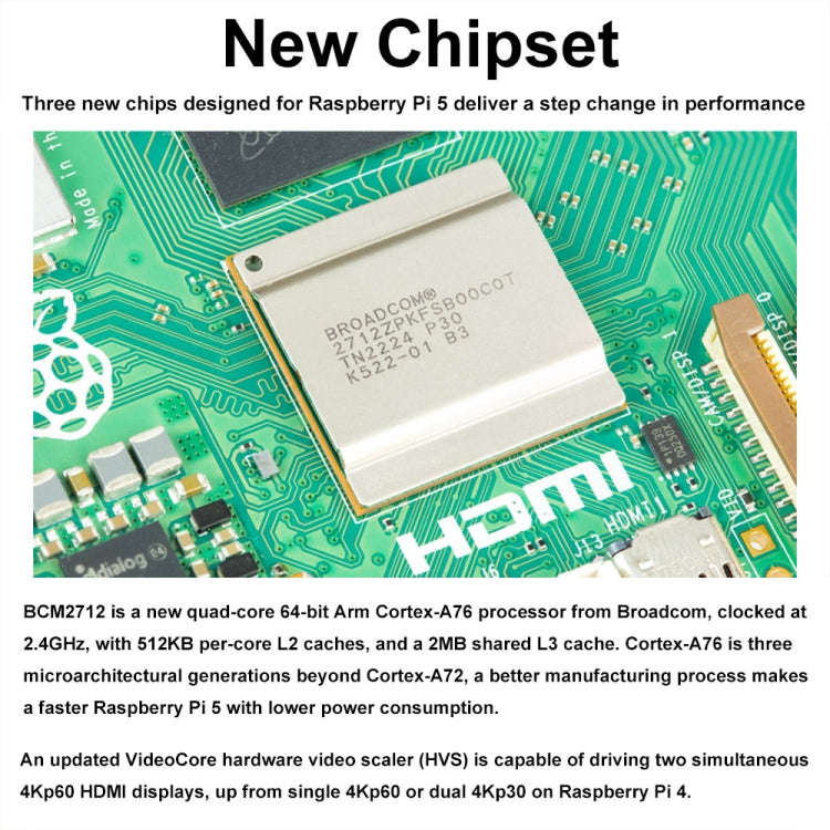 Waveshare For Raspberry Pi 5 2.4GHz Quad-Core BCM2712 Processor Development Board, Spec: 8GB