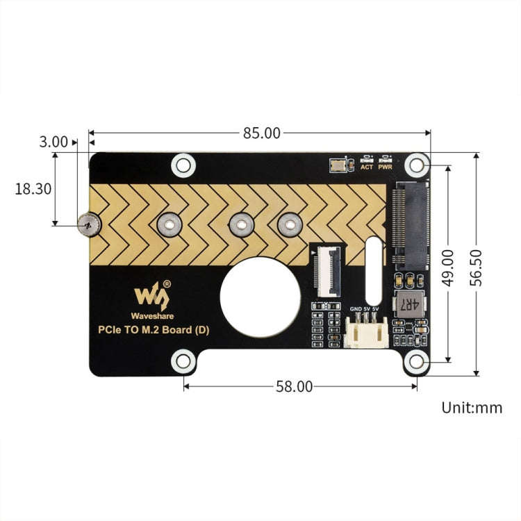 Waveshare For Raspberry Pi 5 PCIe To M.2 Adapter Board Support NVMe Protocol(27709)