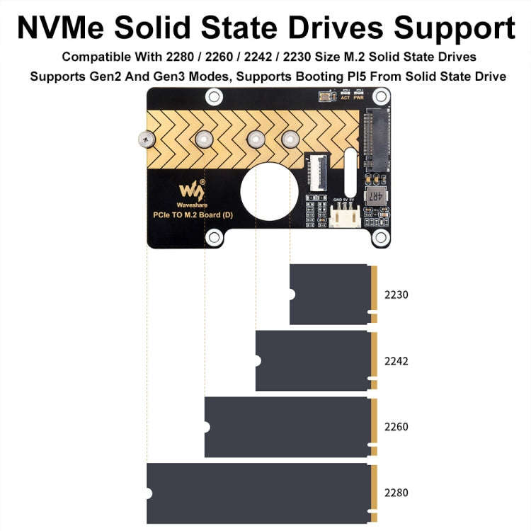 Waveshare For Raspberry Pi 5 PCIe To M.2 Adapter Board Support NVMe Protocol(27709)