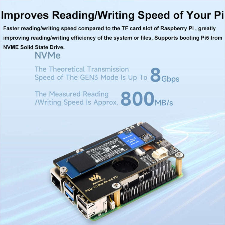 Waveshare For Raspberry Pi 5 PCIe To M.2 Adapter Board Support NVMe Protocol(27709)