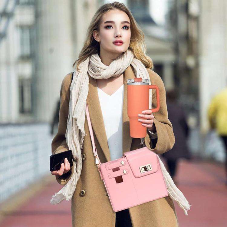 Women PU Leather Shoulder Bag Beverage Bottle Water Cup Bag For Stanley / Owala / Gatorade / Hydr...