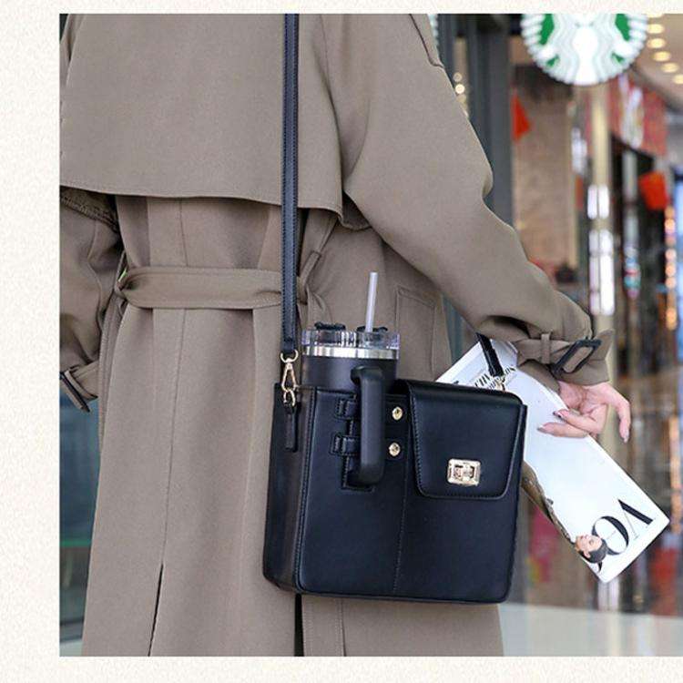 Women PU Leather Shoulder Bag Beverage Bottle Water Cup Bag For Stanley / Owala / Gatorade / Hydr...
