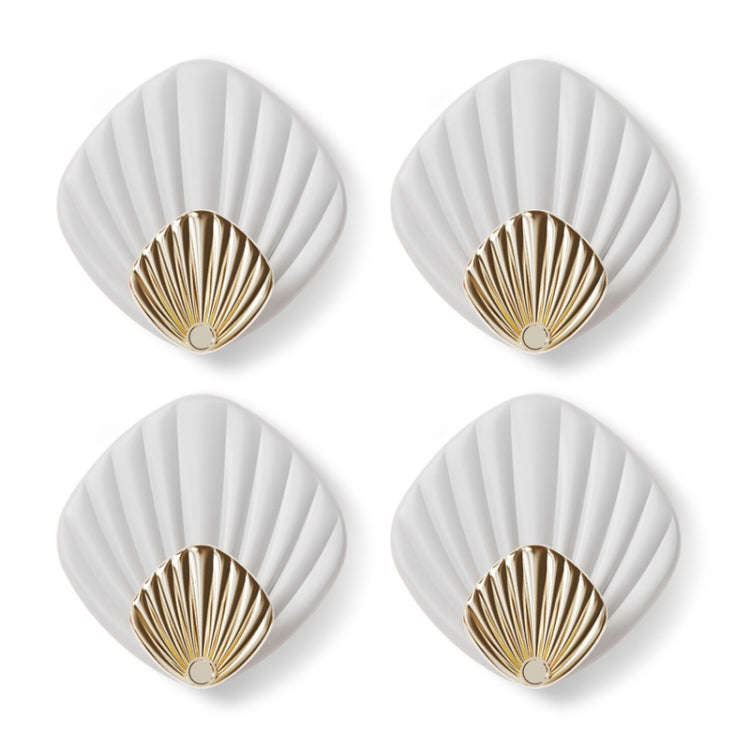 4pcs / Set Household No-Punch Seashell Hooks Bathroom Kitchen Sticky Hooks(White)