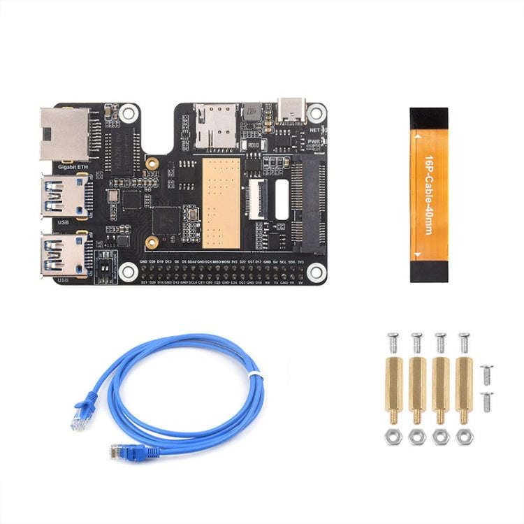 Waveshare For Raspberry Pi 5 PCIe to MiniPCIe / Gigabit Ethernet / USB 3.2 Gen1 HAT, Spec: No Acc...