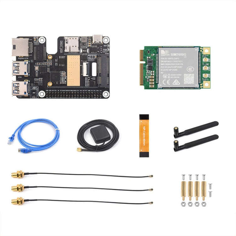 Waveshare For Raspberry Pi 5 PCIe to MiniPCIe / Gigabit Ethernet / USB 3.2 Gen1 HAT, Spec: SIM760...