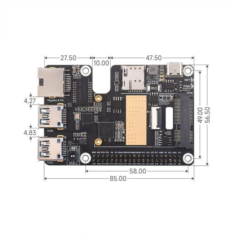 Waveshare For Raspberry Pi 5 PCIe to MiniPCIe / Gigabit Ethernet / USB 3.2 Gen1 HAT, Spec: No Acc...
