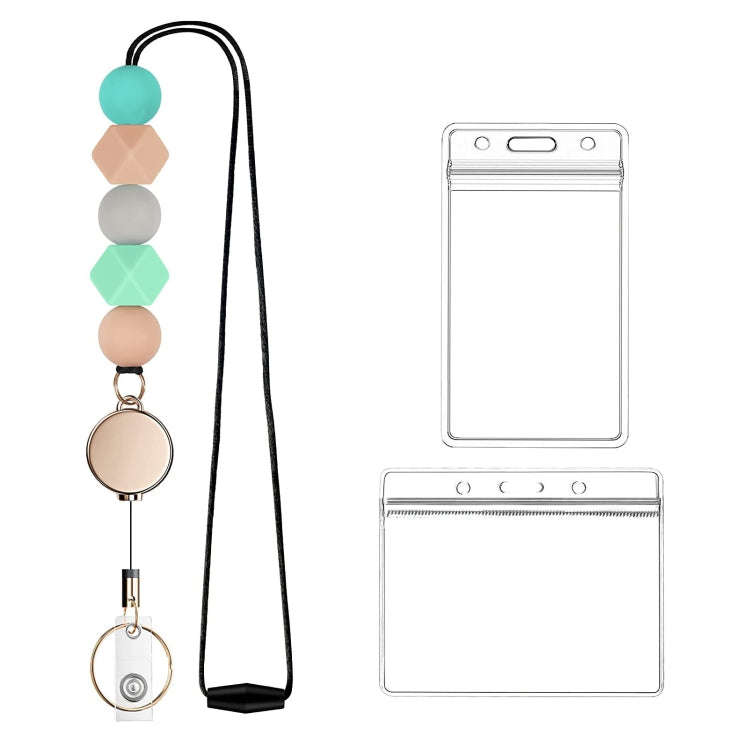 Silicone Beaded ID Badge Retractable Lanyard with 2 Card Holders For Teacher, Nurses, Students, S...