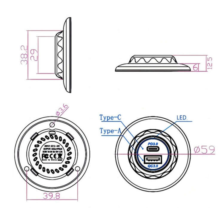 30W Car Ship Mobile Phone Fast Charging Modified USB Charger, Specifications: QC3.0+PD