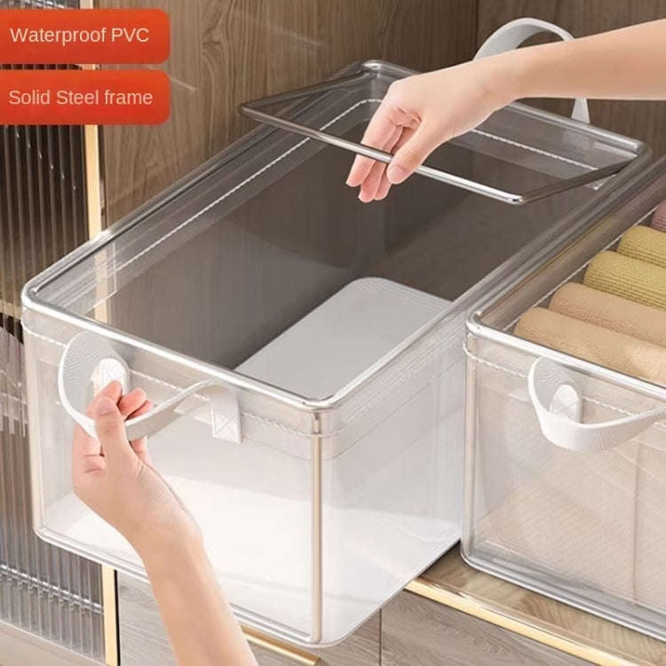 Transparent Steel Frame Clothes Storage Bag with Handle Foldable Wardrobe Organizer