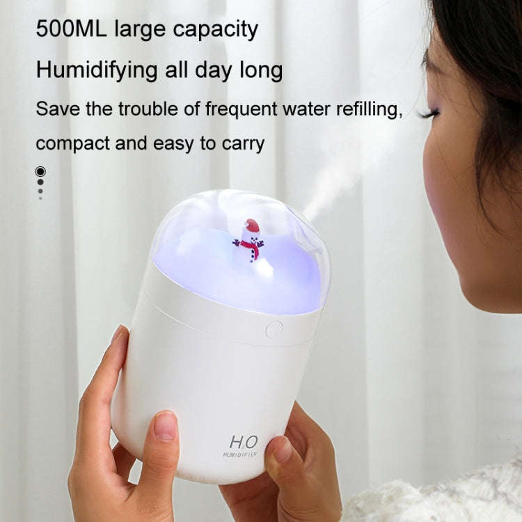 500ml Snowman Humidifier USB Desktop Large Capacity Colorful Ambient Light Air Humidifier(White)