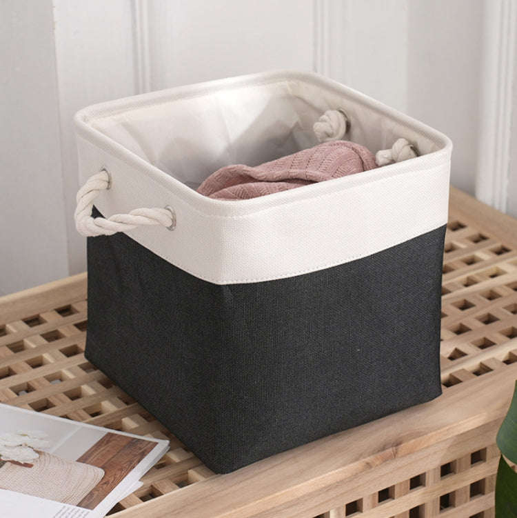 11 Inch Linen Fabric Storage Bag Large Capacity Square Collapsible Clothes Toy Organizer(White an...