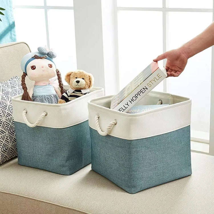 11 Inch Linen Fabric Storage Bag Large Capacity Square Collapsible Clothes Toy Organizer(Khaki an...