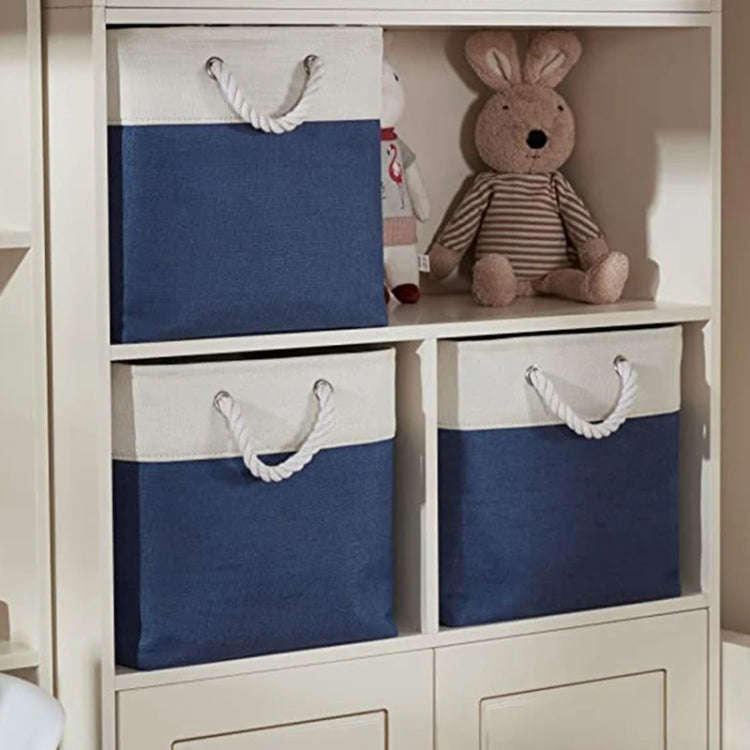 11 Inch Linen Fabric Storage Bag Large Capacity Square Collapsible Clothes Toy Organizer(Khaki an...
