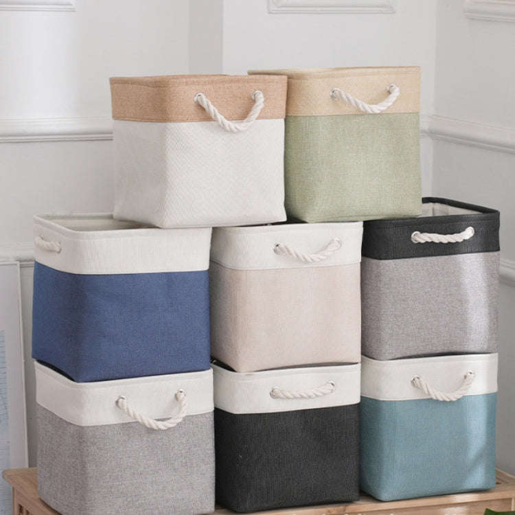 11 Inch Linen Fabric Storage Bag Large Capacity Square Collapsible Clothes Toy Organizer(Khaki an...
