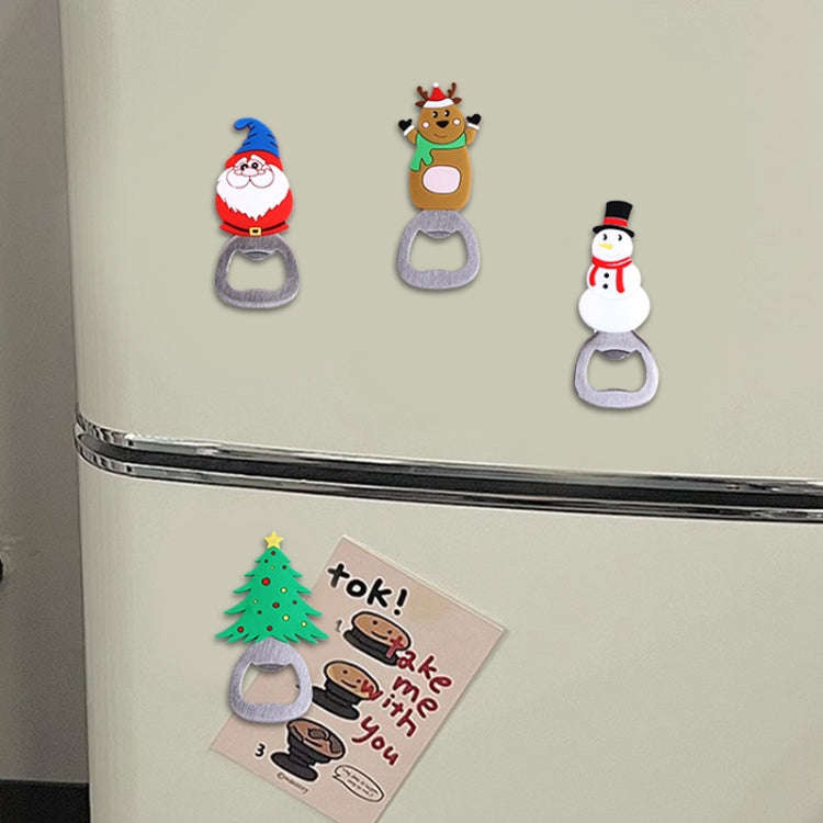 Magnetic Cute Cartoon Stainless Steel Bottle Opener Refrigerator Sticker Decoration, Style: Snowman