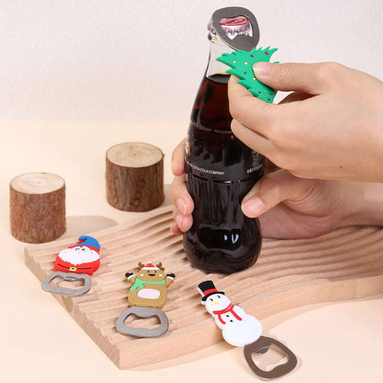Magnetic Cute Cartoon Stainless Steel Bottle Opener Refrigerator Sticker Decoration, Style: Snowman