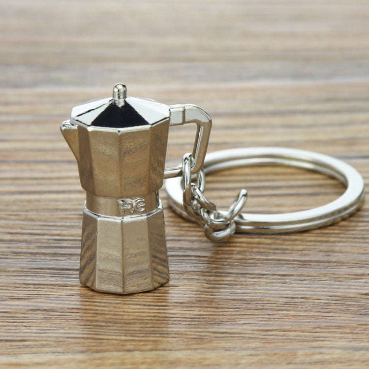 Mini Metal Keychain Coffee Utensils Decorative Pendant, Style: Moka Pot Silver