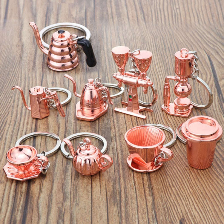 Mini Metal Keychain Coffee Utensils Decorative Pendant, Style: Siphon Pot Rose Gold