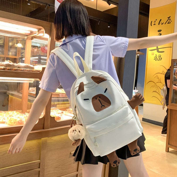 Cute Students Large Capacity Versatile Backpack Niche Shopping Daypack(White)