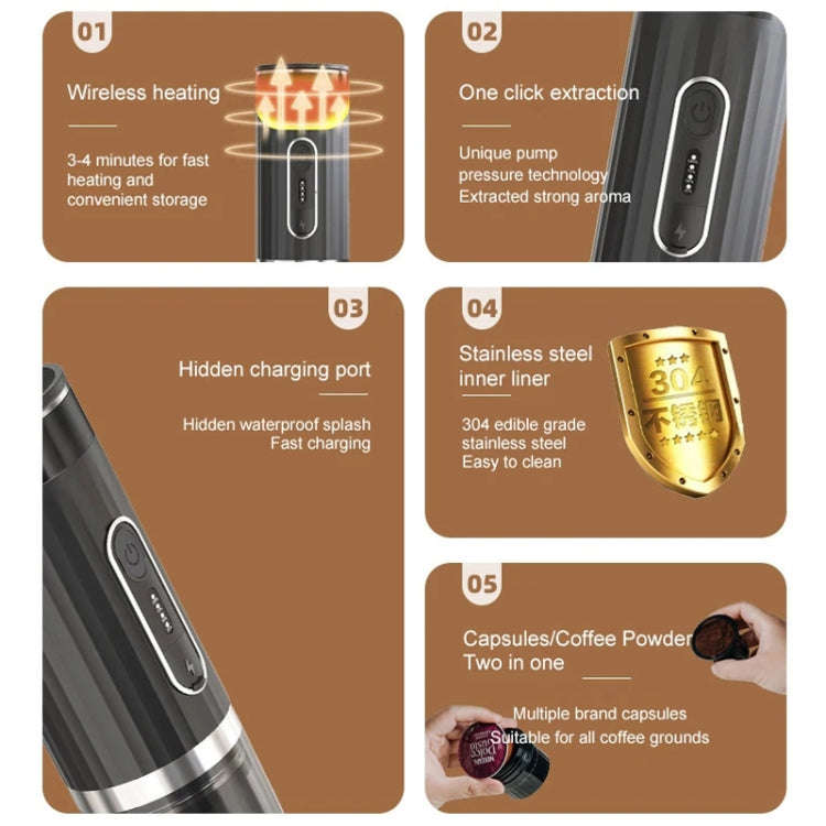 3 In 1 Automatic Wireless Italian Capsule Coffee Machine Portable Rechargeable Heating Coffee Mak...