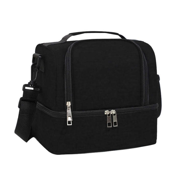 Double-Layer Outdoor Fresh Cooler Bag Mommy Bottle Bag Portable Lunch Insulated Bag(Black)