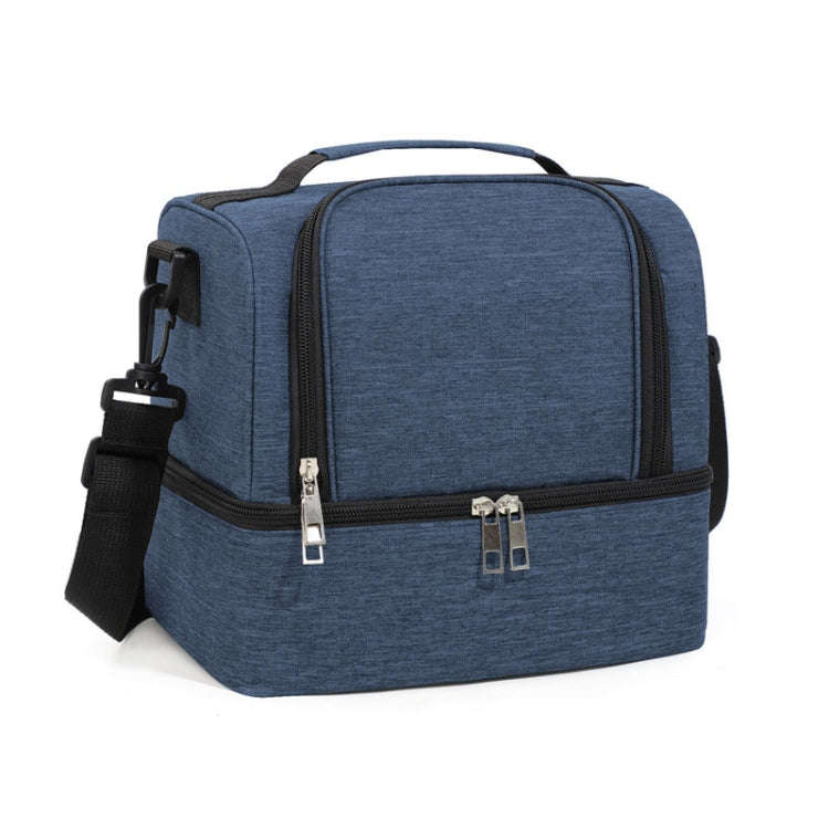 Double-Layer Outdoor Fresh Cooler Bag Mommy Bottle Bag Portable Lunch Insulated Bag(Navy Blue)