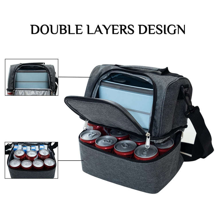 Double-Layer Outdoor Fresh Cooler Bag Mommy Bottle Bag Portable Lunch Insulated Bag(Navy Blue)