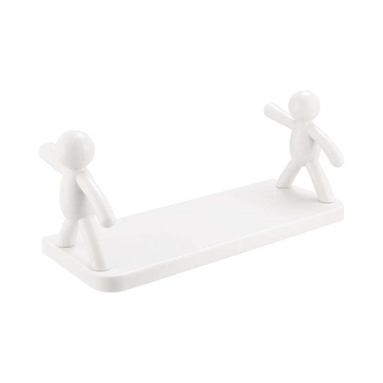 2pcs Small Person Shape Simple Wall Mounted Suction Cup Shelf Bathroom Cosmetic Storage(White)