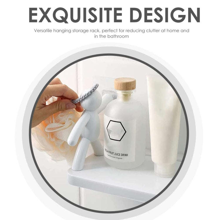 2pcs Small Person Shape Simple Wall Mounted Suction Cup Shelf Bathroom Cosmetic Storage(White)