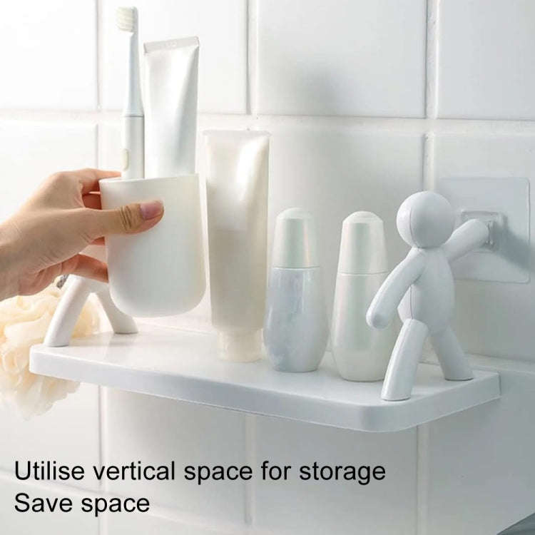 2pcs Small Person Shape Simple Wall Mounted Suction Cup Shelf Bathroom Cosmetic Storage(White)