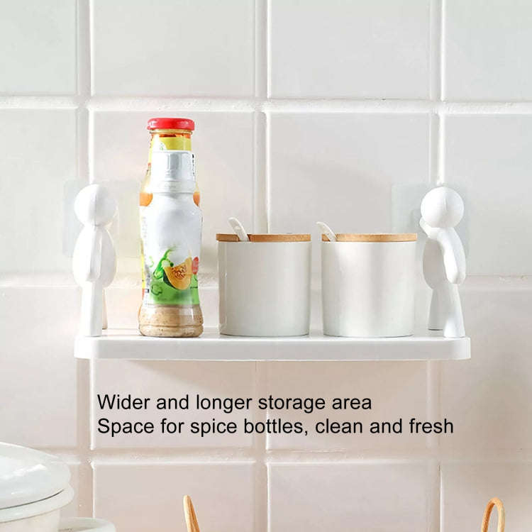 2pcs Small Person Shape Simple Wall Mounted Suction Cup Shelf Bathroom Cosmetic Storage(White)