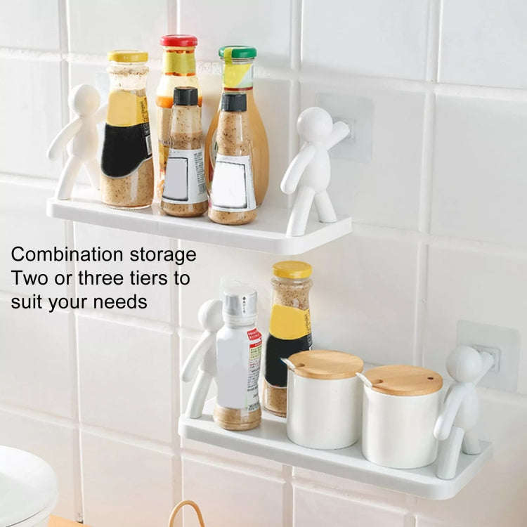 2pcs Small Person Shape Simple Wall Mounted Suction Cup Shelf Bathroom Cosmetic Storage(Gray)