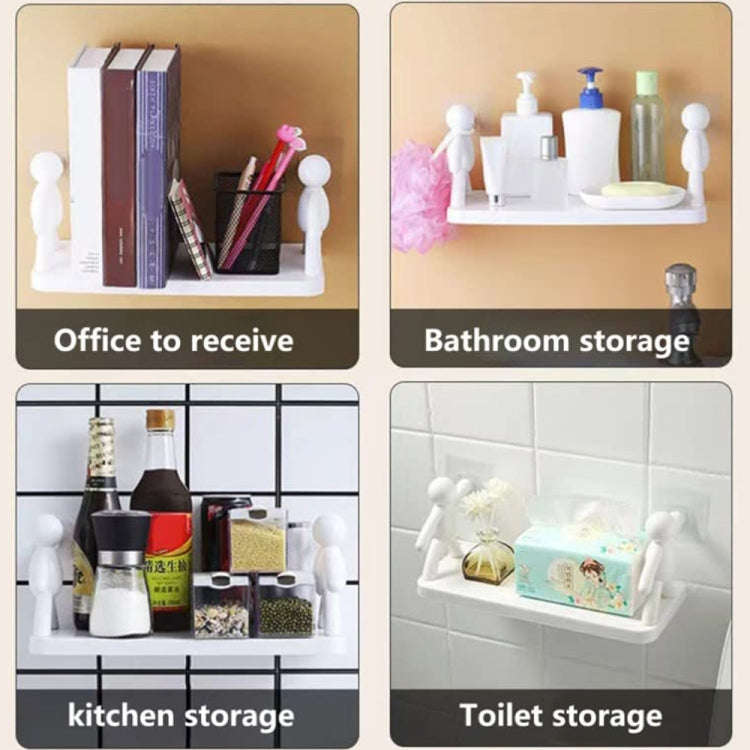 2pcs Small Person Shape Simple Wall Mounted Suction Cup Shelf Bathroom Cosmetic Storage(White)