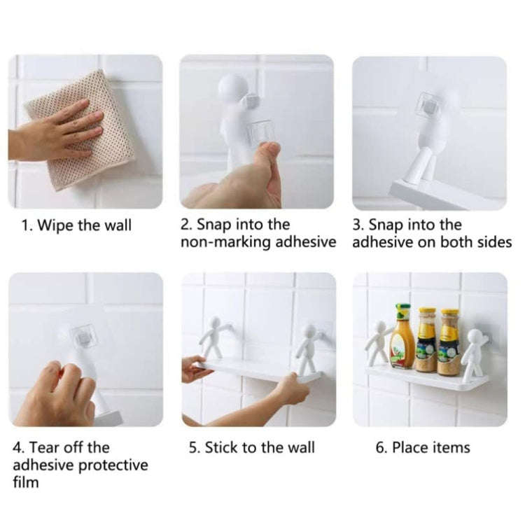 2pcs Small Person Shape Simple Wall Mounted Suction Cup Shelf Bathroom Cosmetic Storage(White)