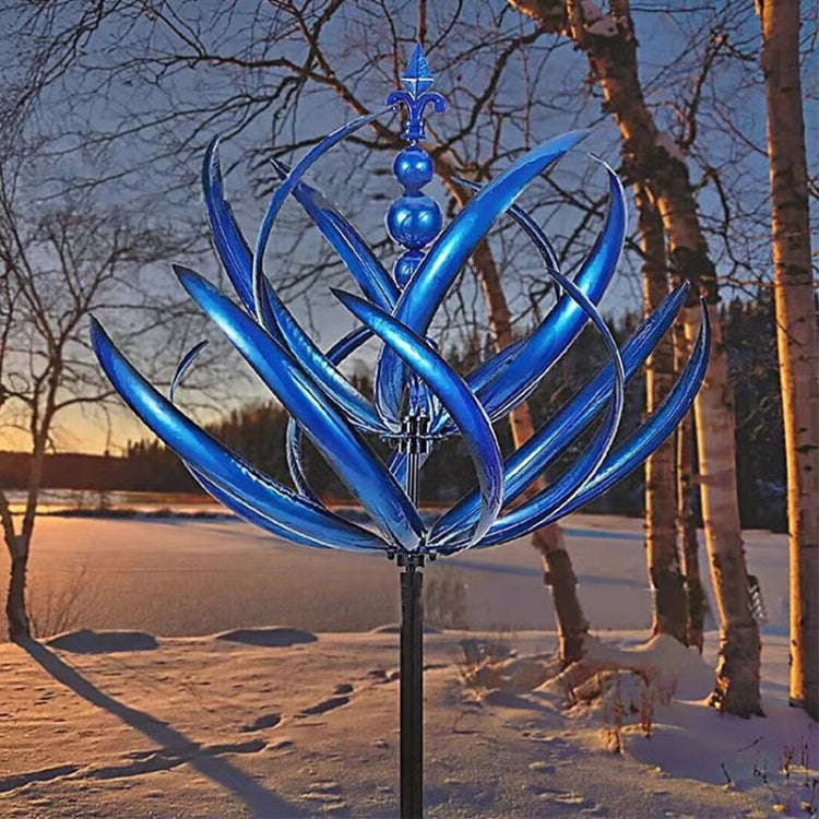 Metal Iron Windmill Crafts Outdoor Gardening Decorative Ground Planter(Blue)