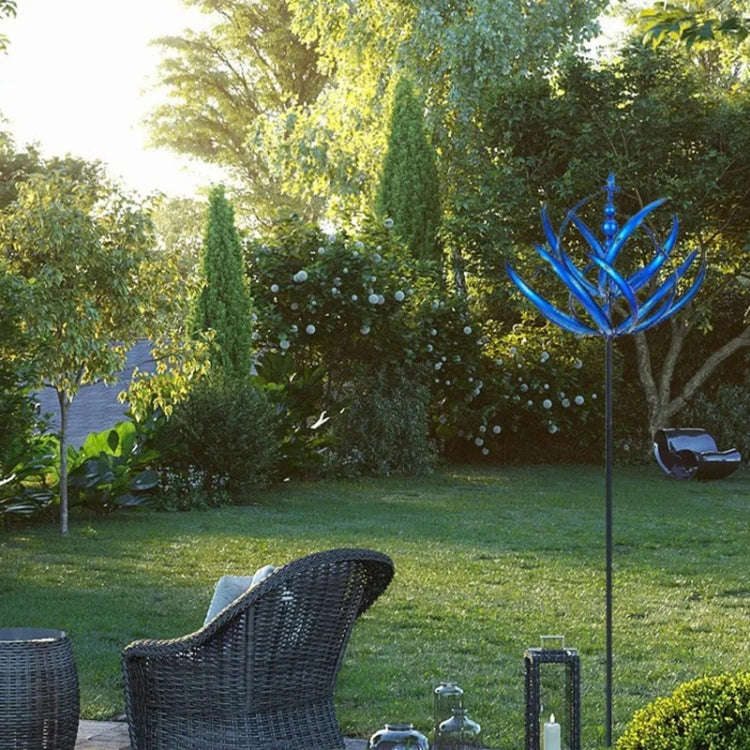 Metal Iron Windmill Crafts Outdoor Gardening Decorative Ground Planter(Blue)