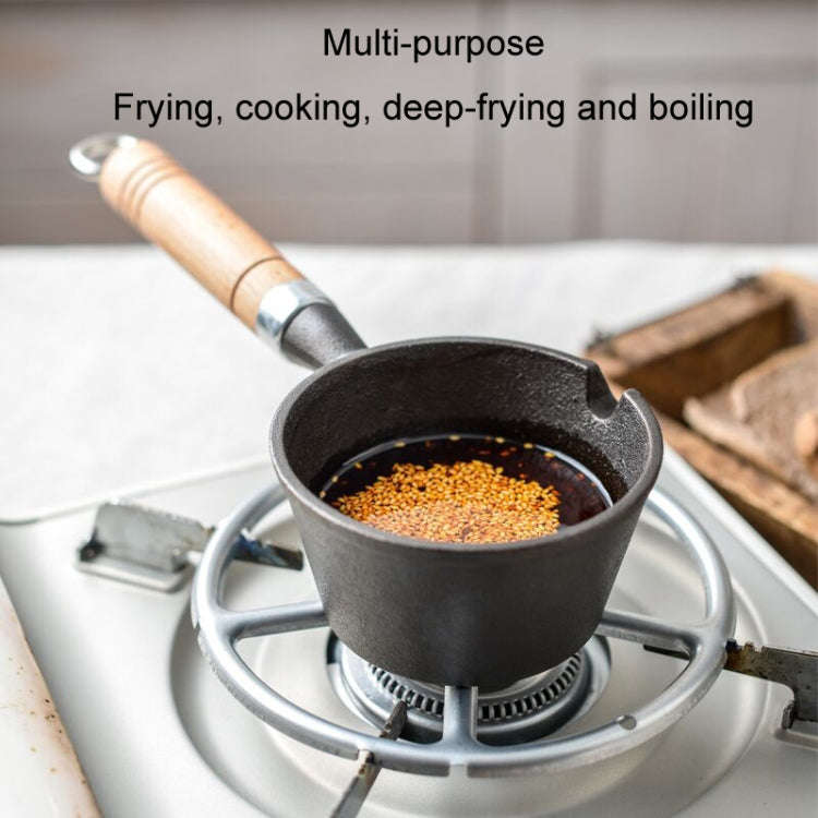 Mini Hot Oil Skillet Wooden Handle Cast Iron Pot Household Omelette Pan, Caliber: 13x6cm