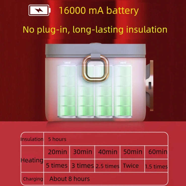 1000ml USB Rechargeable Lunch Box Wireless Heating Bento Box Timing Adjustment(White)