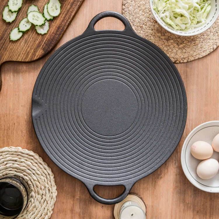 35cm Cast Iron Threaded Grill Pan Outdoor Non-Stick Frying Pan Uncoated Teppanyaki Pot